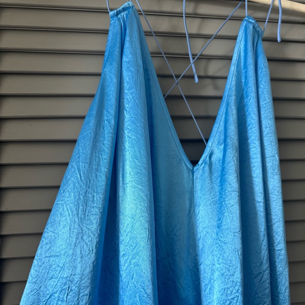 Anna October Blue Backless Satin Slip Dresses - Picture 8 of 12